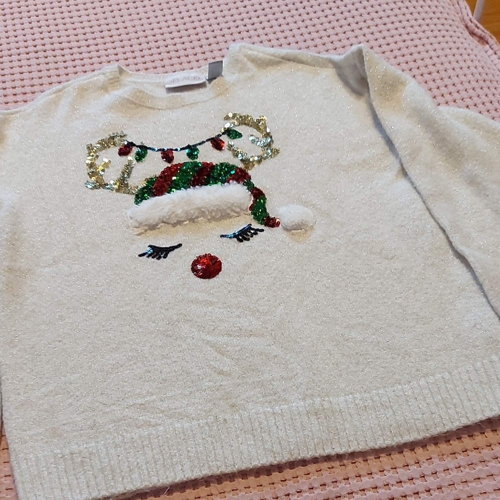 Place Sparkling White Sweater with Holiday Reindeer